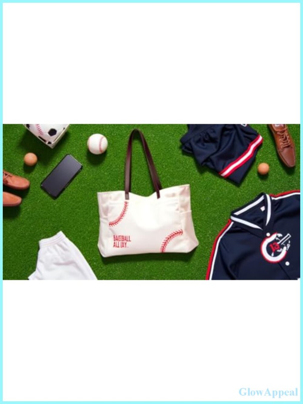 Canvas Baseball Mom Tote Bag with Pockets, Durable Utility Handbag, 17.5in - Picture 5 of 6